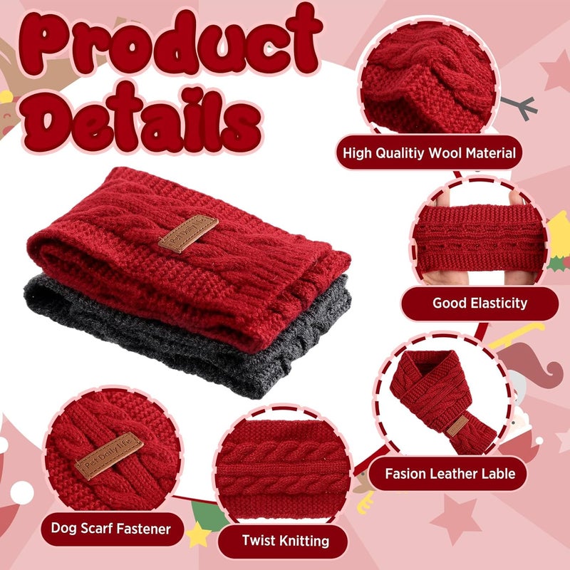 Cutecrop 4 Pcs Knitted Doggie Scarf and Hat Set Winter Dog Hat Puppy Beanie Cat Cap Winter Neck Ear Warmer for Small Dogs and Cats(Red & Gray) - Image 4